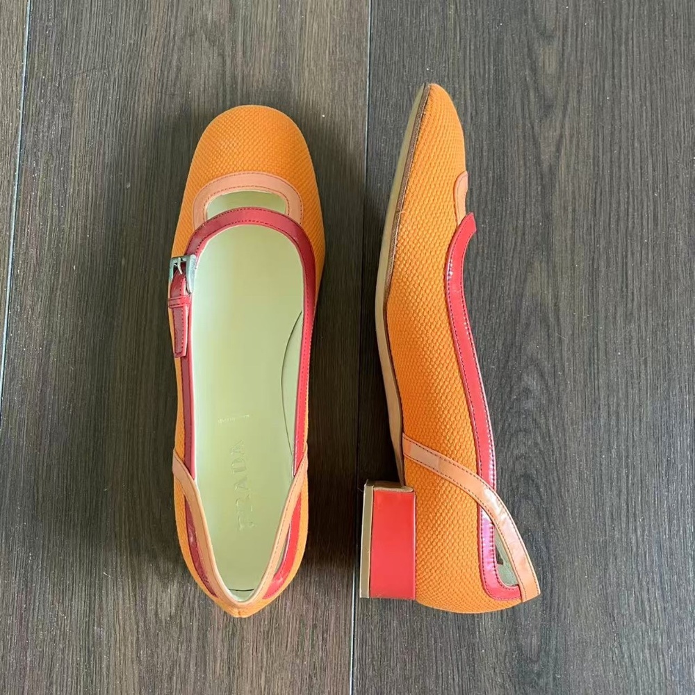 Prada Pink Orange Pumps Flats Vero Cuoio Size 7.5/37.5